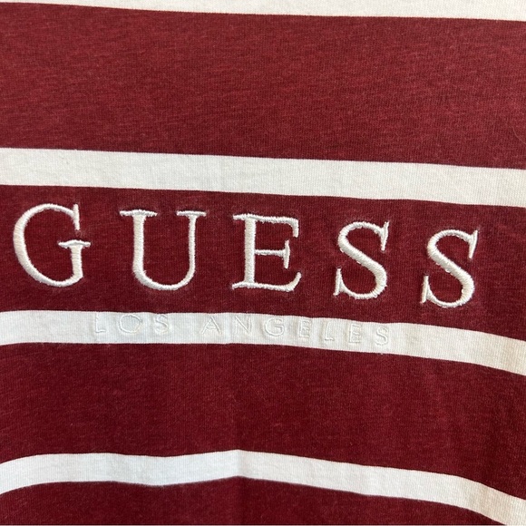 GUESS Doheny Stripe Crew T Shirt Size Large Tibetan Red Logo Tee Men’s - Picture 2 of 6